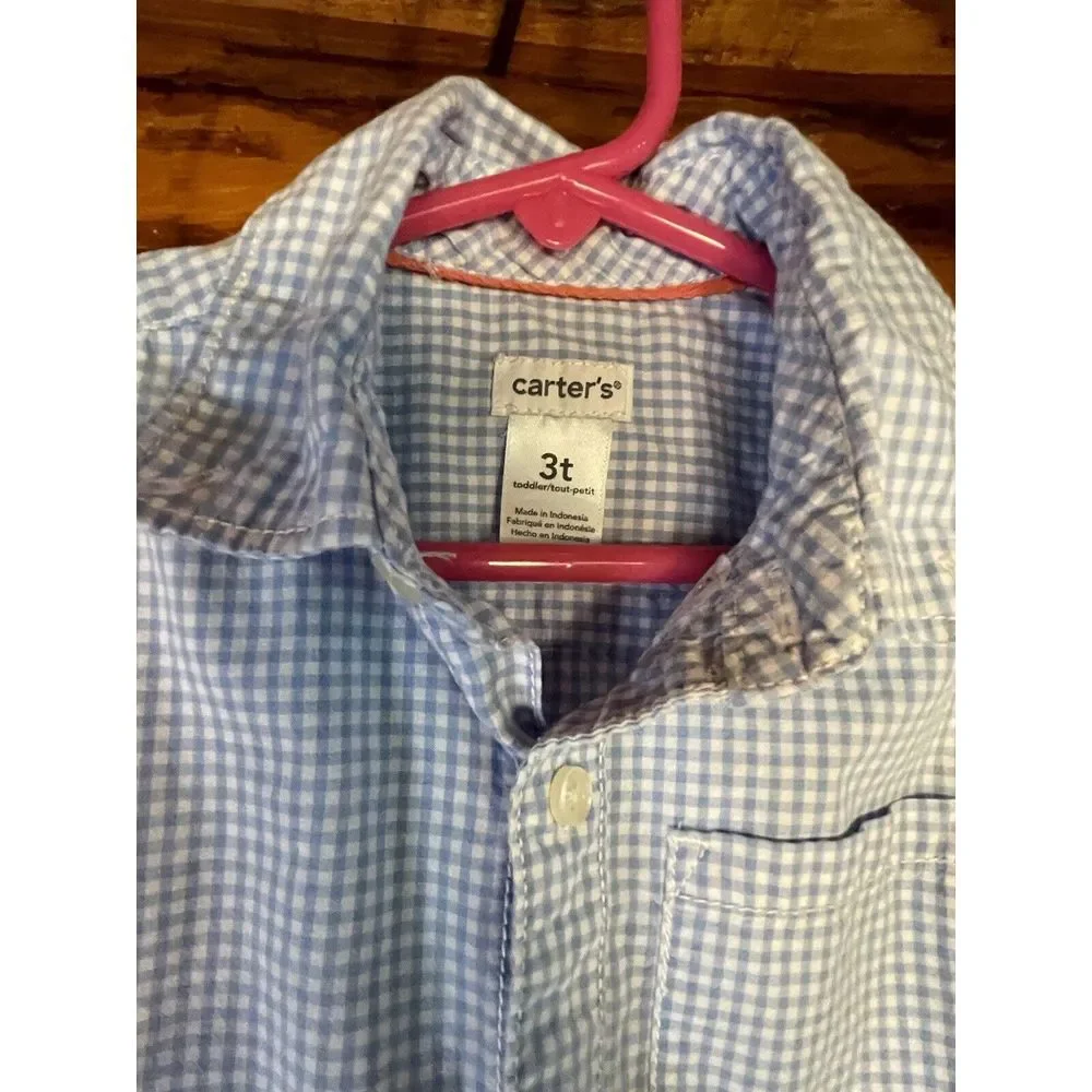 Carter's‎ Button Up Long Sleeve Blue & White Plaid Size 3T
